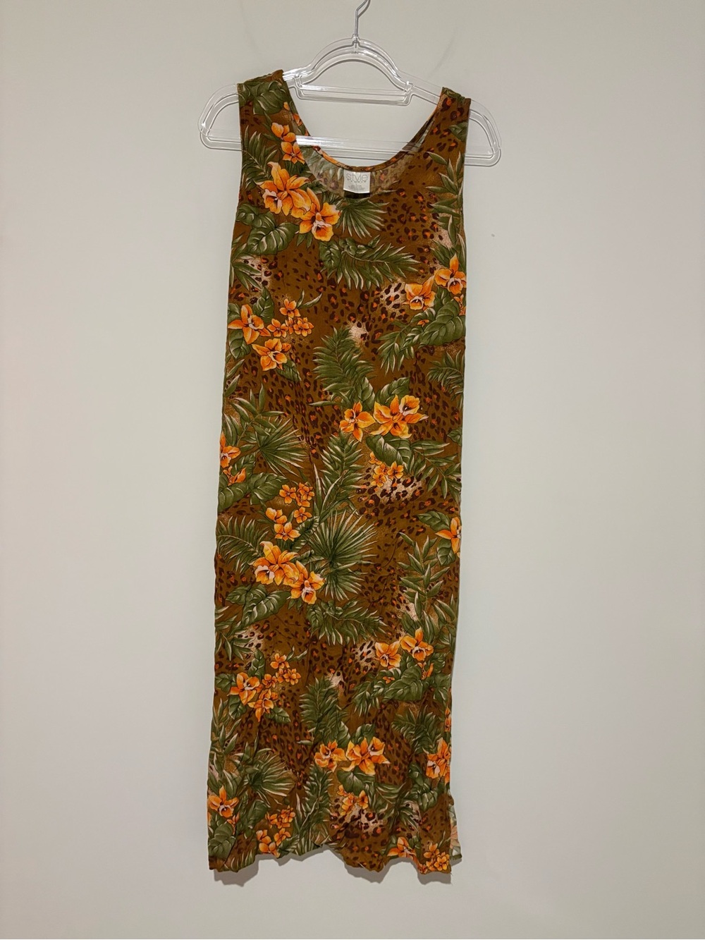 Style Studio Floral animal print Sleeveless Maxi Dress Green Orange Brown Large